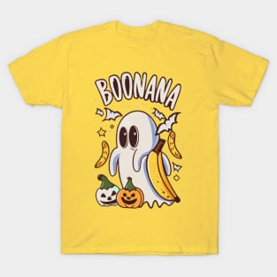 Boonana Cute Ghost Banana Halloween Men Women Kids T-Shirt